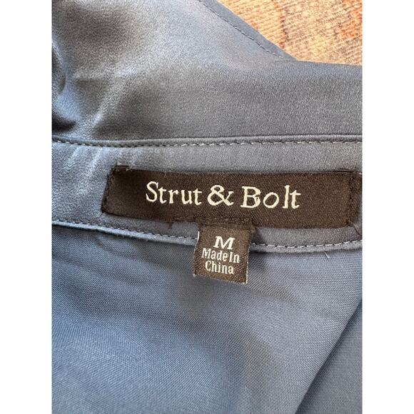 Strut & Bolt Blue Satin Belted Utility Jogger Jumpsuit 3/4 Sleeves Medium - Picture 5 of 8